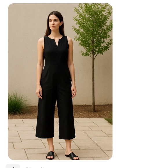 Banana Republic Pants - Banana Republic Black Sleeveless Cotton-Linen Cropped Wide-Leg Jumpsuit -Size 10